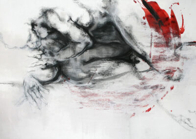 Jackie David - "Rouge" - Oeuvre d'après modèle, réalisée sur papier (encre, pierre noire et pastel sec)